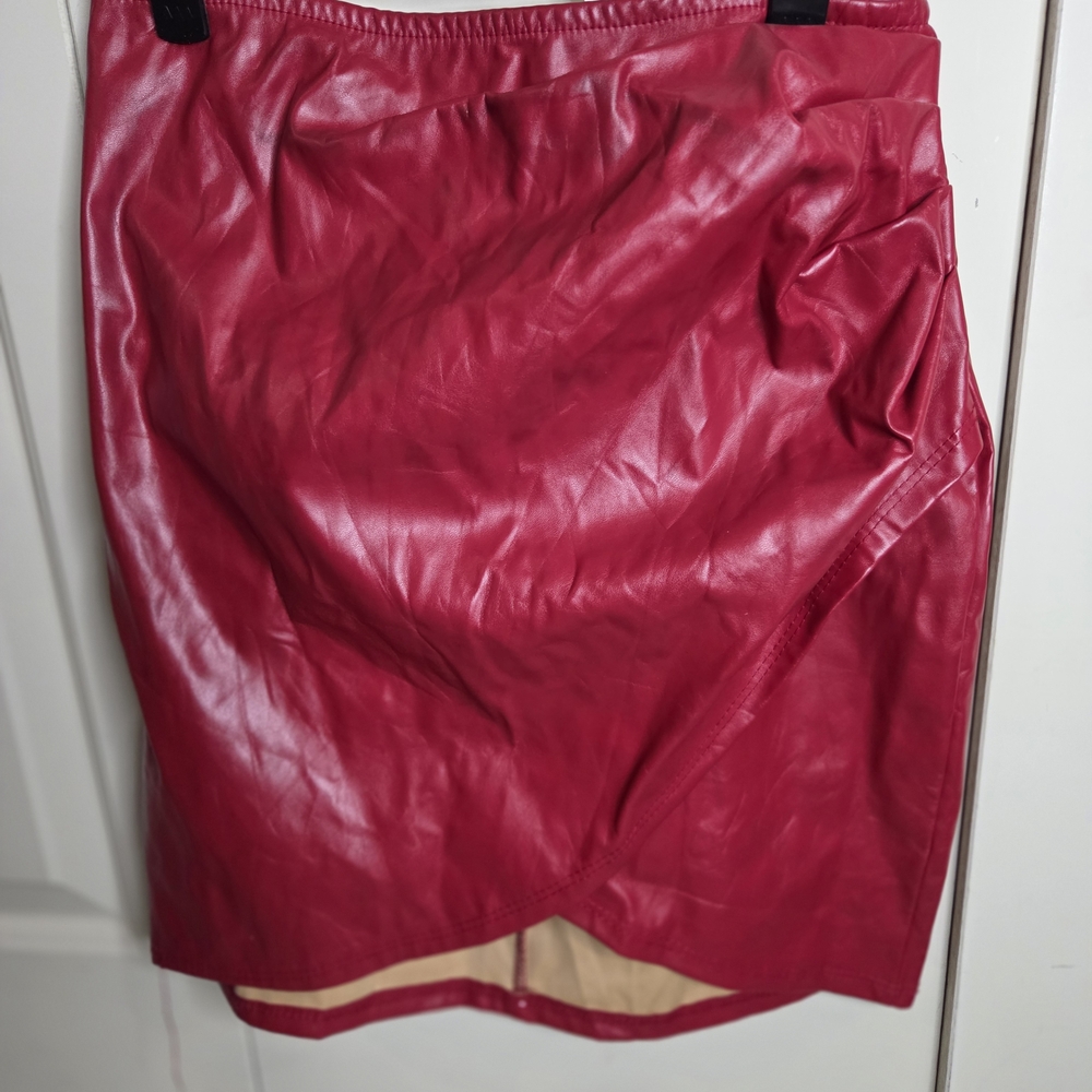 Windsor Bold Red Faux Leather Midi Skirt